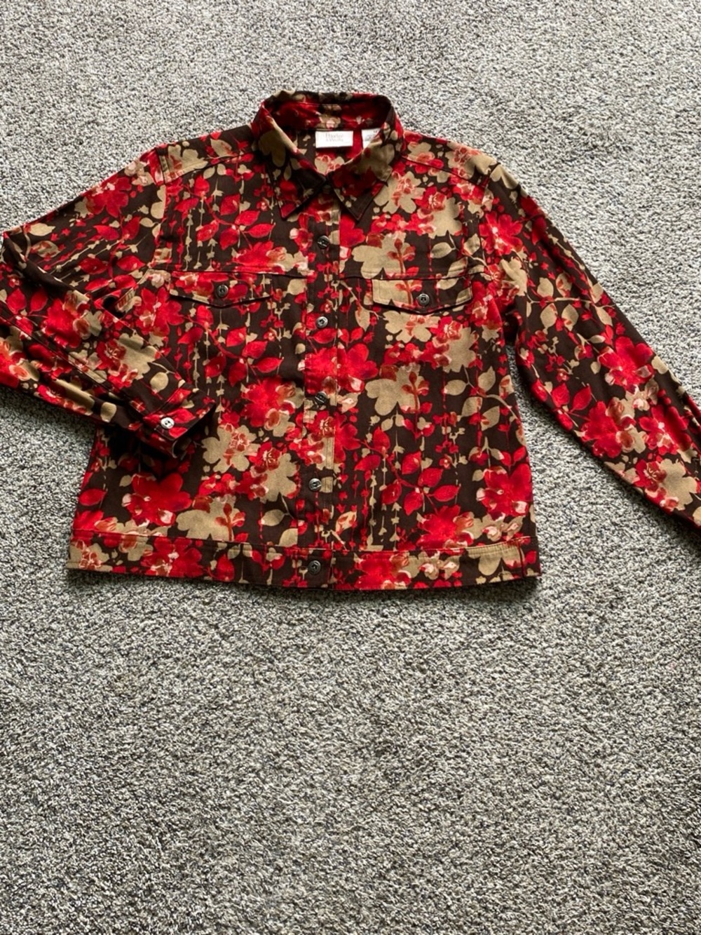 Baxter & Wells Women’s Red and Brown Button Up Floral Long Sleeve Top Size M